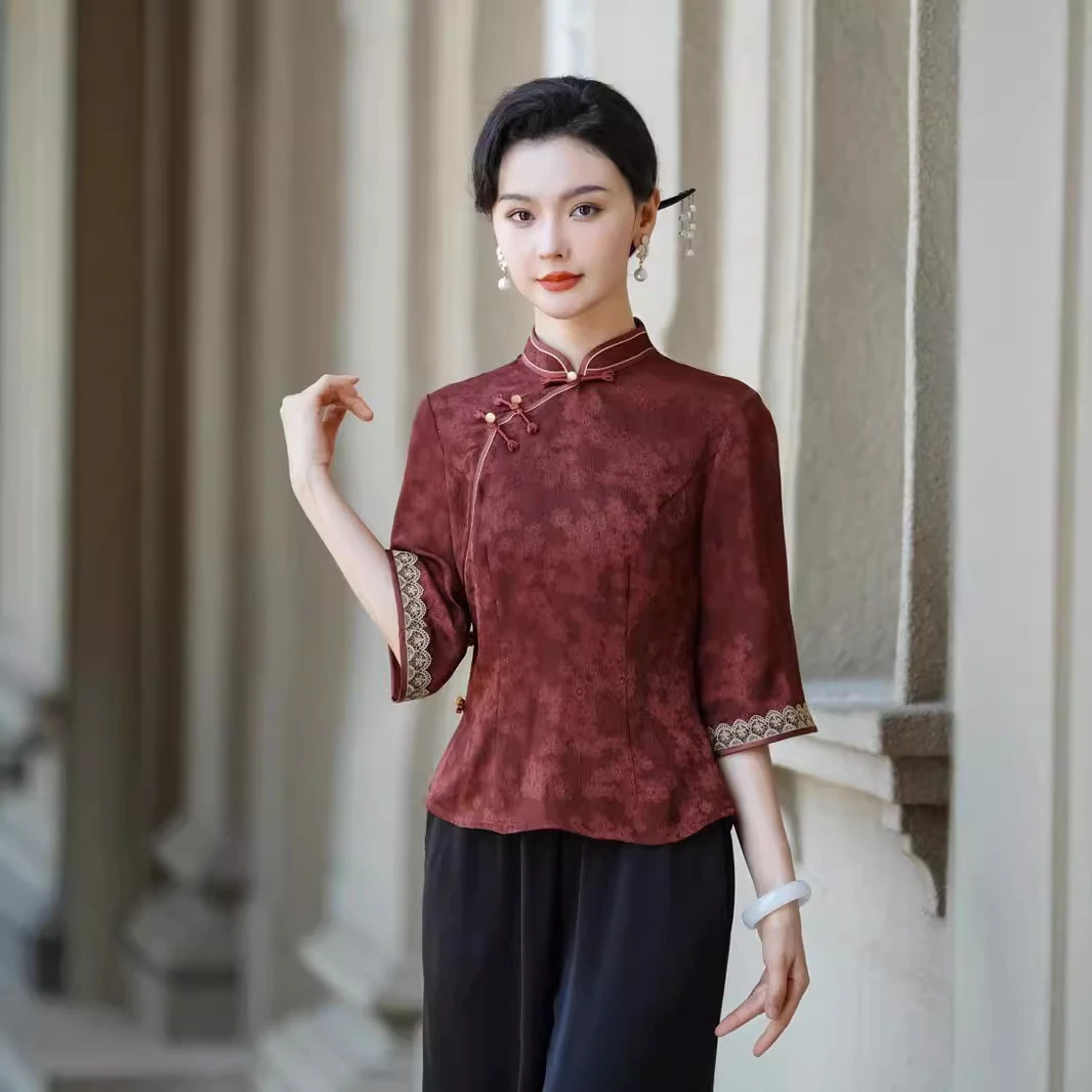 日常妈妈改良旗袍中式上衣高贵气质女士唐装国风阔太太大气显瘦