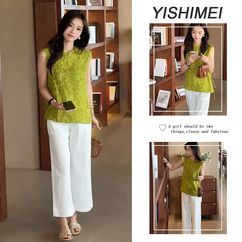 2025年夏季穿搭一整套气质高级感百搭轻国风无袖上衣休闲裤两件套