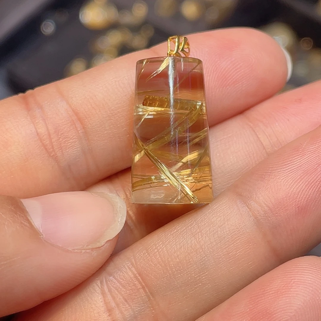 发晶钛晶桶柱吊坠18K金镶嵌开****o