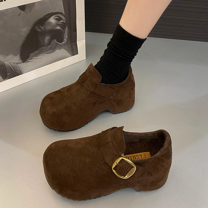 女鞋新款带扣百搭软底复古厚底休闲舒适2025流行防滑高级感爆款女