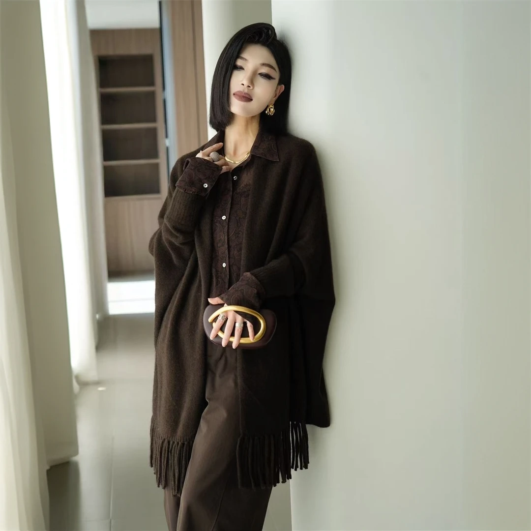 POPULARYW【疏桐影】Z·R上品屋 高级感气质蝙蝠袖下摆流苏针织开衫