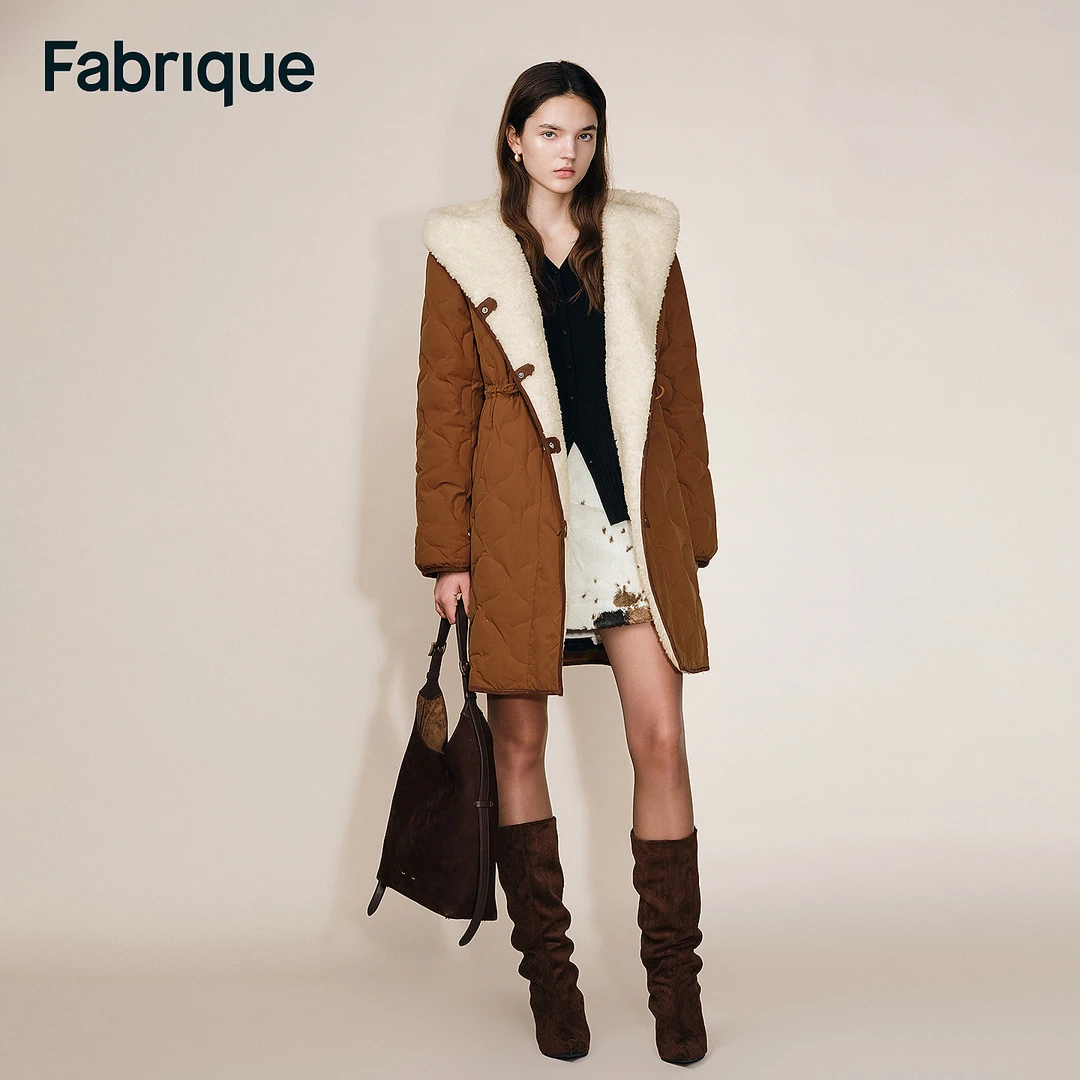 Fabrique Xenia 秋冬太妃金棕葫芦绗缝鸭绒毛领连帽中长款羽绒服