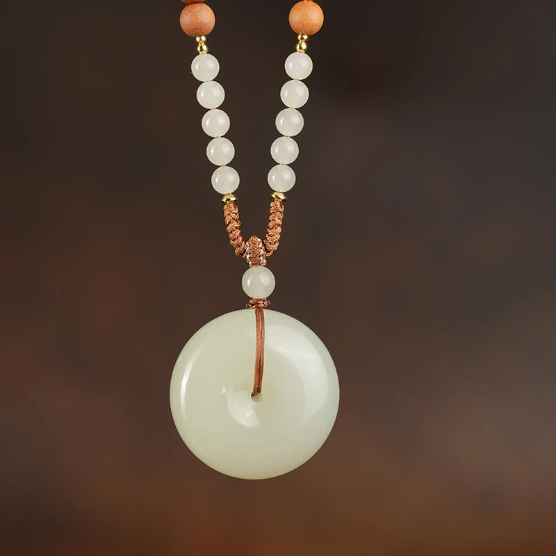 【鑫浩矿业】新疆和田玉-暖色平安扣吊坠挂件一件30mm