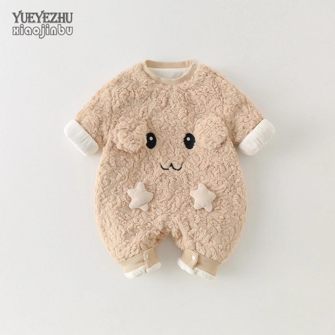 婴儿毛绒连体衣秋冬加绒保暖宝宝衣服初冬韩版可爱新生儿哈衣爬服