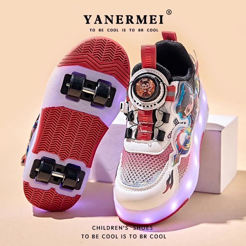 哪吒暴走鞋男童夏季2025新款儿童运动滑轮鞋男孩可拆装单网溜冰鞋