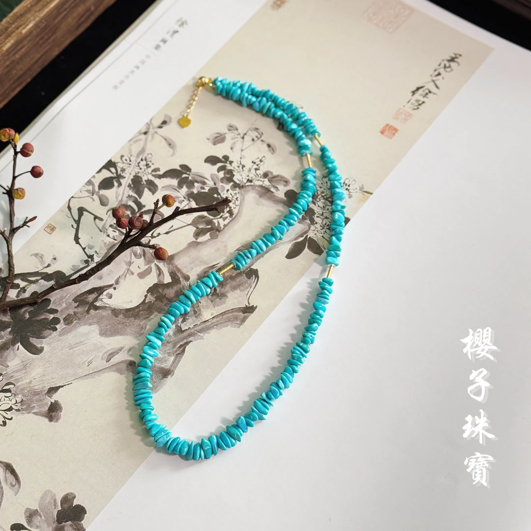 樱子 | 岁安 原矿高瓷巴洛克随形绿松石18K金精致项链*YZLX1723