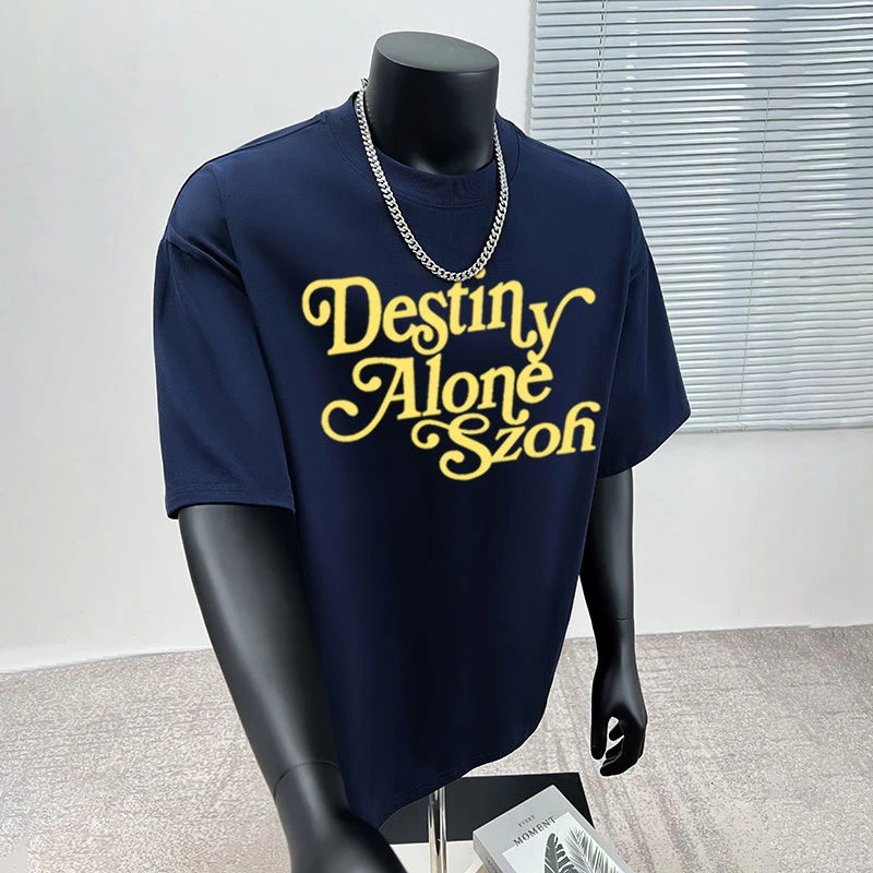 in美式字母印花纯棉短袖t恤男女夏季宽松休闲百搭圆领潮牌上衣