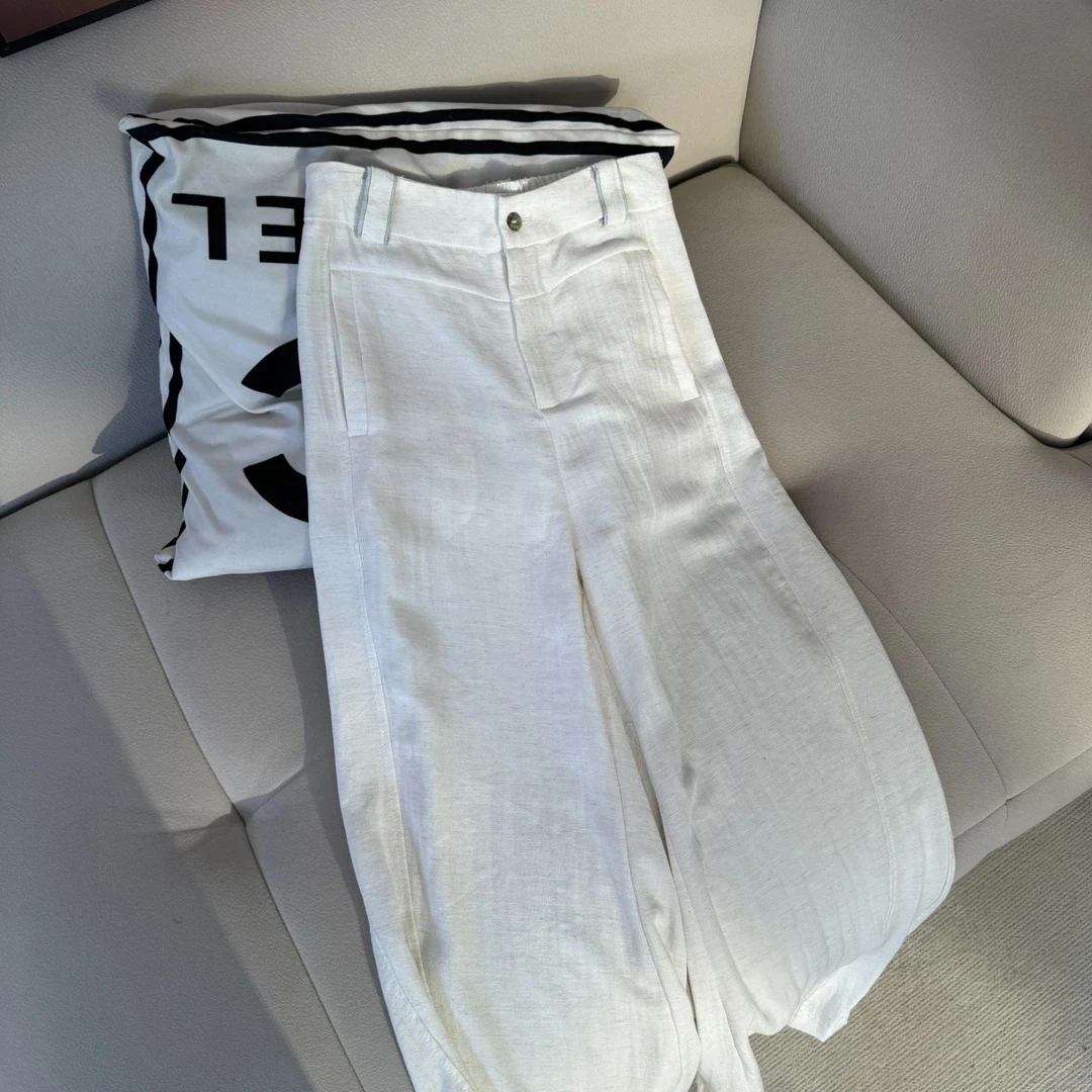 【柒柒】天丝亚麻19支双股纱线100%法国雨露亚麻劳拉风休闲弯刀裤