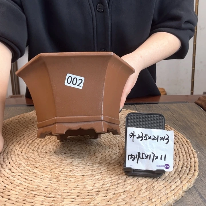 紫砂花盆紫泥花角六方002