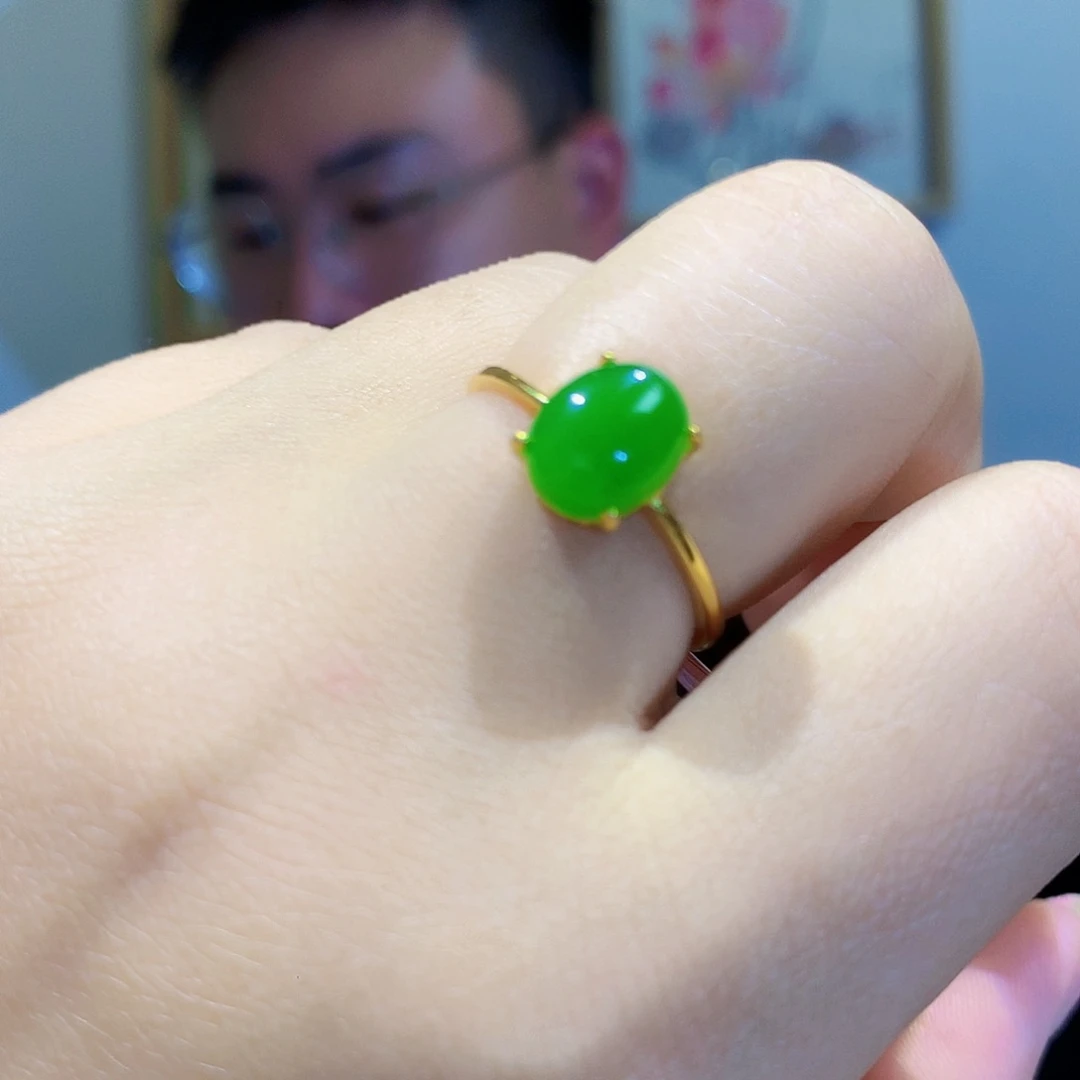 和田玉（碧玉）戒指银S925镀金镶嵌