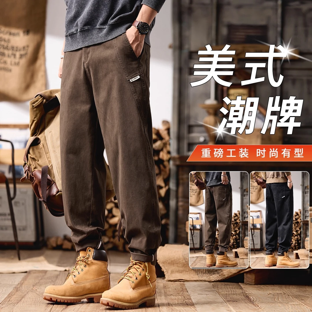 美式重磅工装裤男士2025秋冬新款宽松直筒潮牌高端加绒休闲长裤子