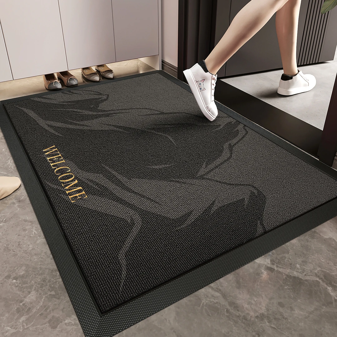 灰色轻奢入户门地垫大门口防滑脚垫耐脏除尘激光家用玄关地毯门垫