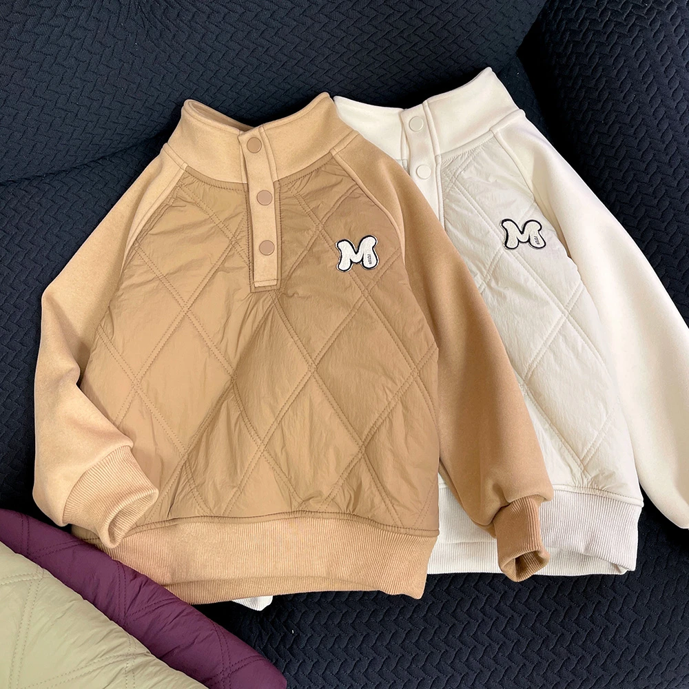 男童秋冬M刺绣开领拼接防风棉服中大童儿童时尚上衣6131