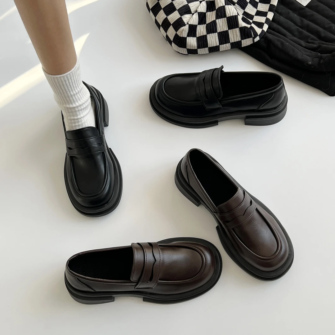 日系小皮鞋女2025春季新款英伦风黑色厚底乐福鞋复古jk制服单鞋子