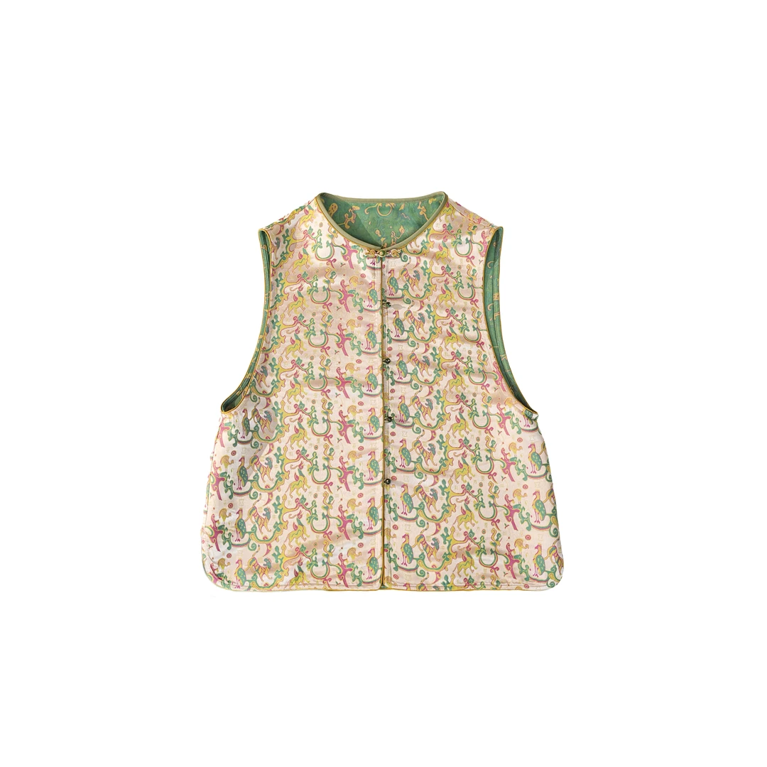 【伊人】新中式宋锦桑蚕丝国风复古时尚提花气质无袖马甲女251036A