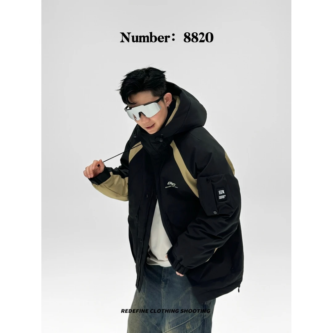 黑【众星捧月羽绒服】8820冬季时尚保暖流行御寒撞色情侣款