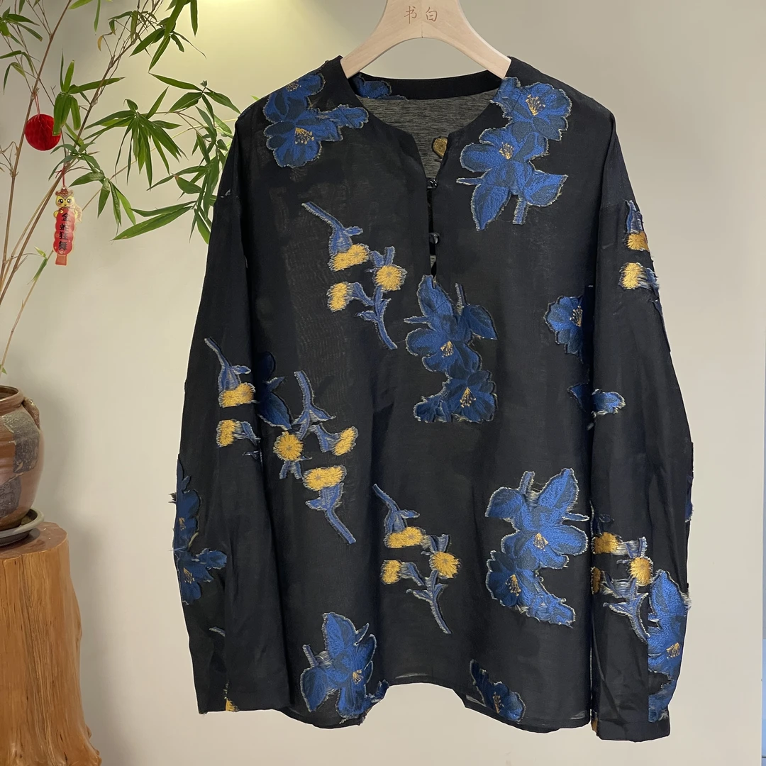 【雏菊】新中式剪花刺绣上衣长袖宽松#55