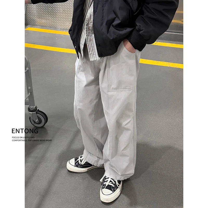 Entong休闲裤男士夏季潮流宽松日系工装长裤百搭阔腿直筒长裤子潮