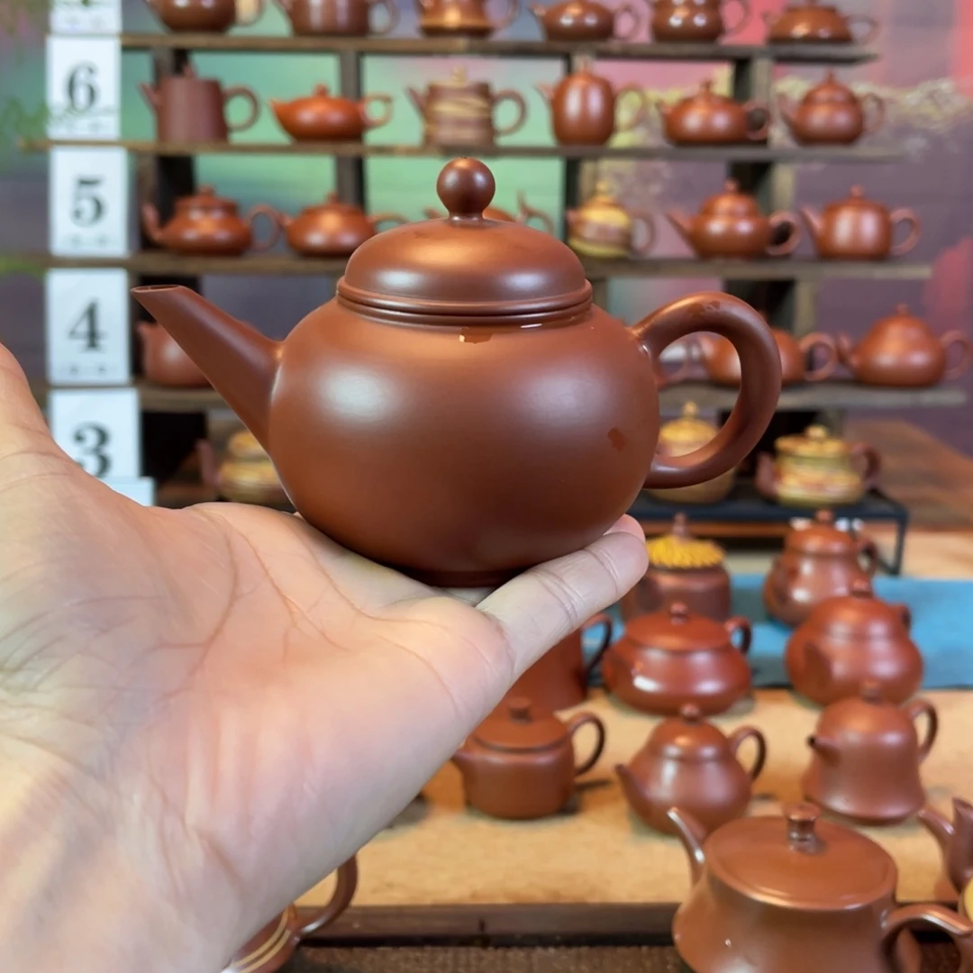 茶壶紫砂?****?潮州手工手拉朱泥水平壶