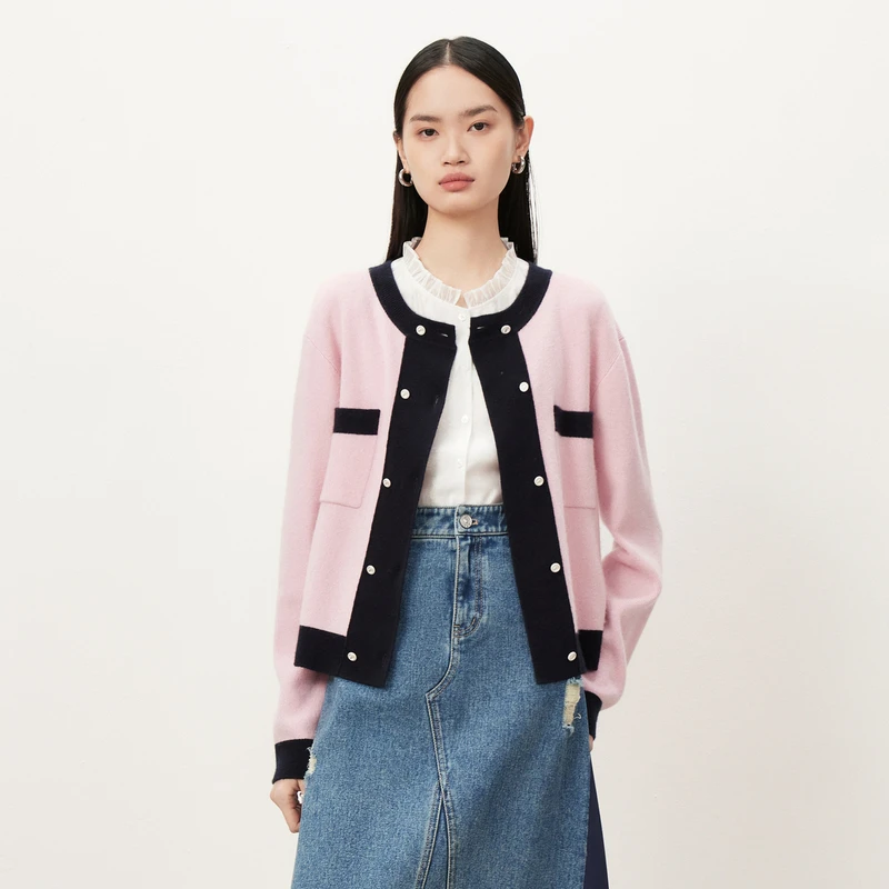 【商场同款】HPLY荷比俪2023秋新款双排扣开衫针织衫HMD34650156