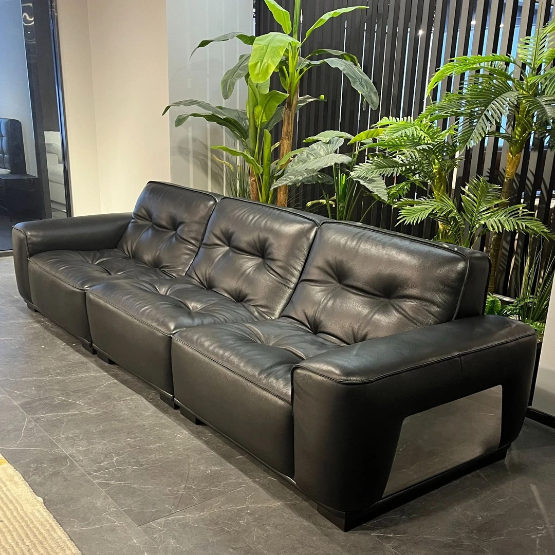 【方金皮行】黑金刚沙发客厅直排羽绒沙发半青皮全青皮全皮开边沙发