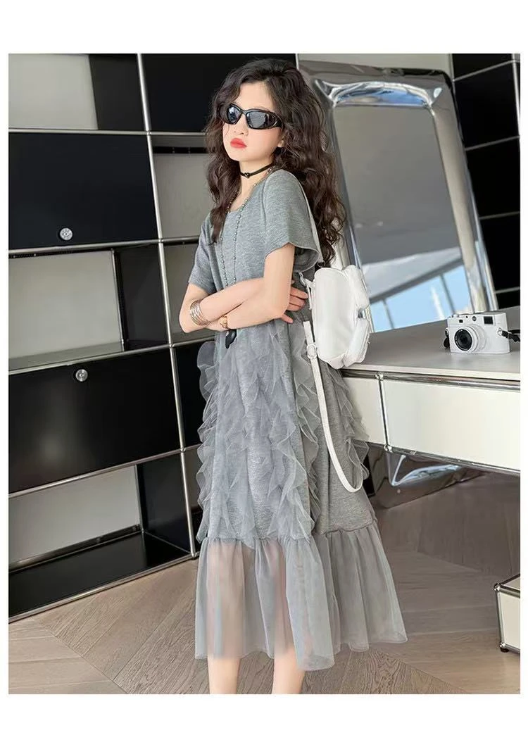 A06 《预》韩版新款春款女童休闲舒适时尚洋气日常休闲蕾丝连衣裙