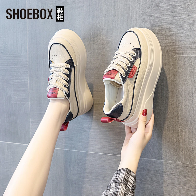 SHOEBOX鞋柜小白鞋女2025春新款爆款厚底增高松糕板鞋休闲运动鞋