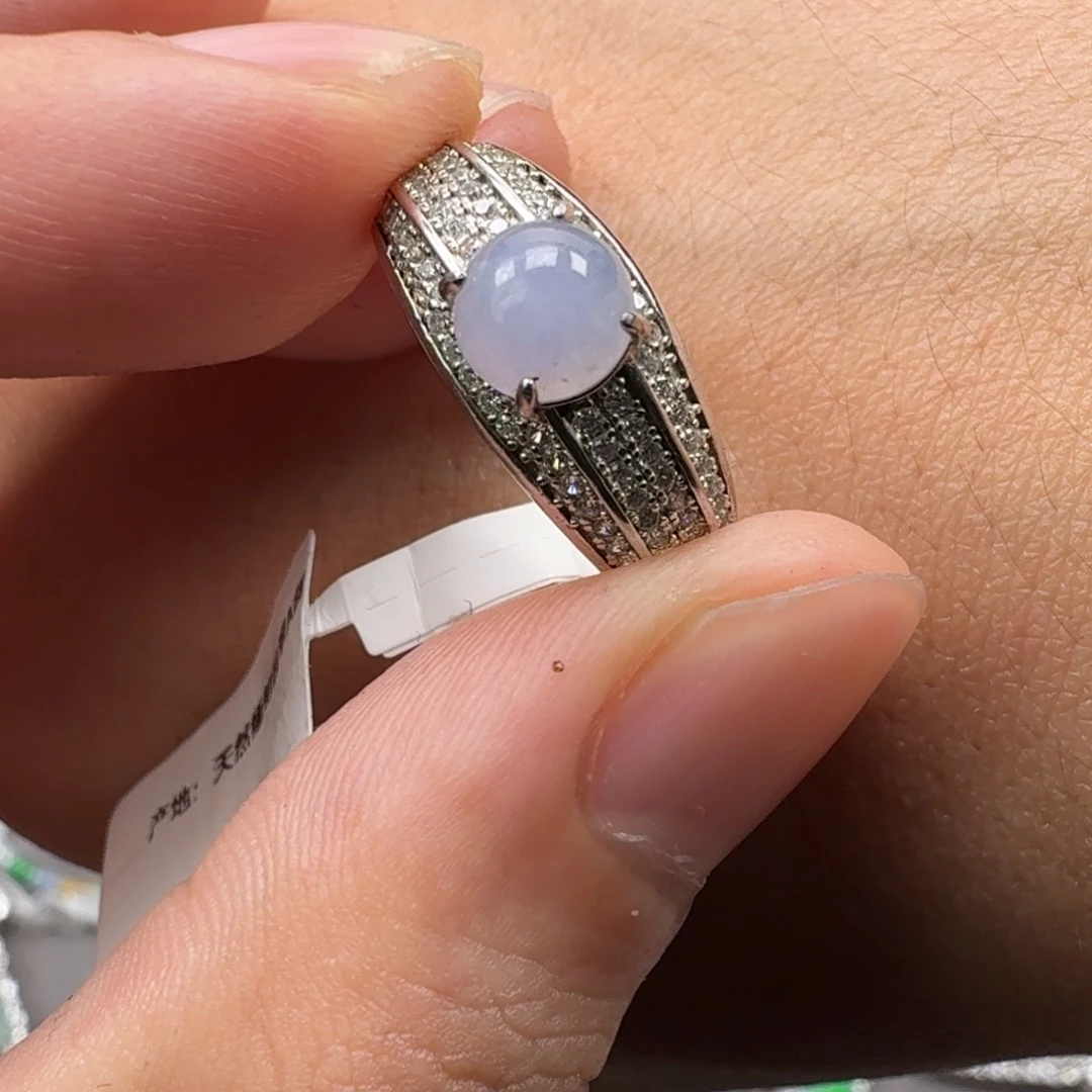 B***t翡翠银S925镶嵌戒指天然缅甸翡翠A货