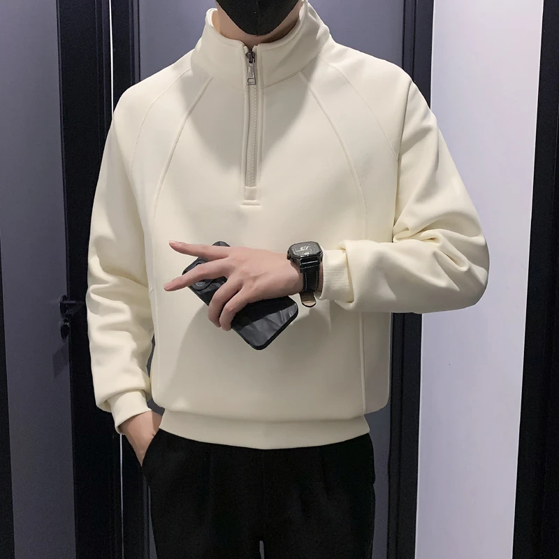 半高领卫衣男2025秋冬款立领上衣服休闲痞帅半拉链潮男打底衫长袖