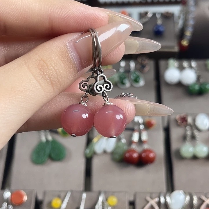 玛瑙/玉髓耳饰银S925镶嵌12左右