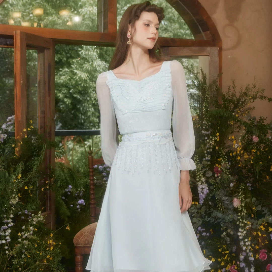 Marie Elie【高定手工坊】【冰蝶幻舞】春夏新款钉珠套装EAE12W15655