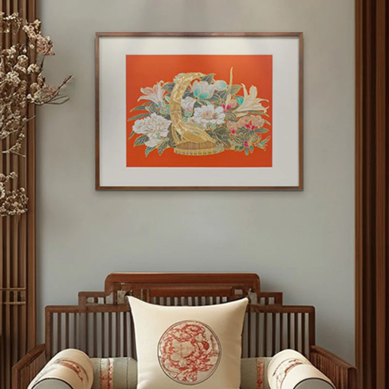 太乾植物花卉手工錾刻铜雕画《金纹花满篮》客厅沙发卧室餐厅装饰画