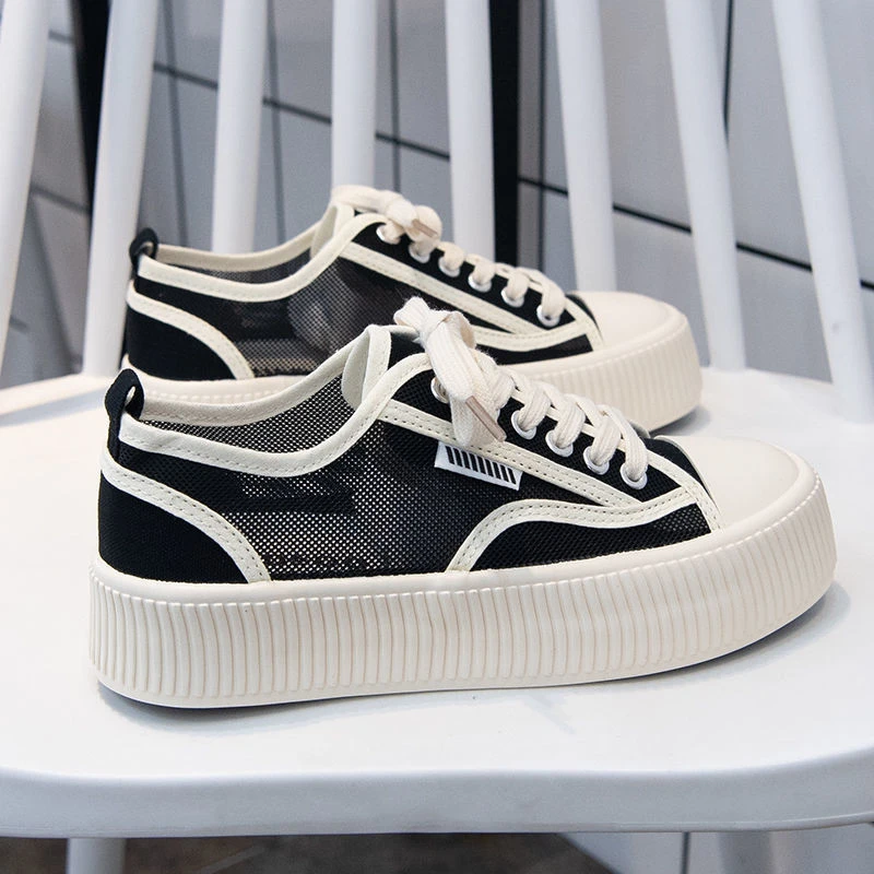 2025年新款夏季薄款透气帆布鞋女鞋百搭板鞋夏款女生厚底网面网鞋
