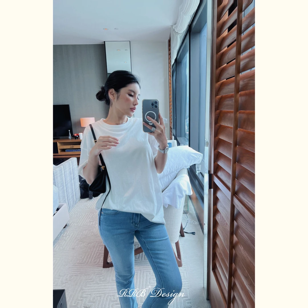 RRB Design「回归本真」高密度100%棉宽松显瘦圆领短袖T恤百搭上衣