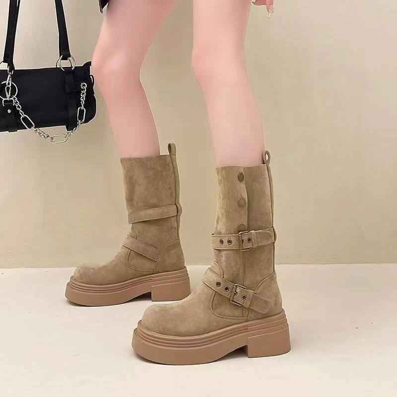 两穿甜酷辣妹长靴增高长筒靴女2025秋季新款英伦风小个子朋克机车