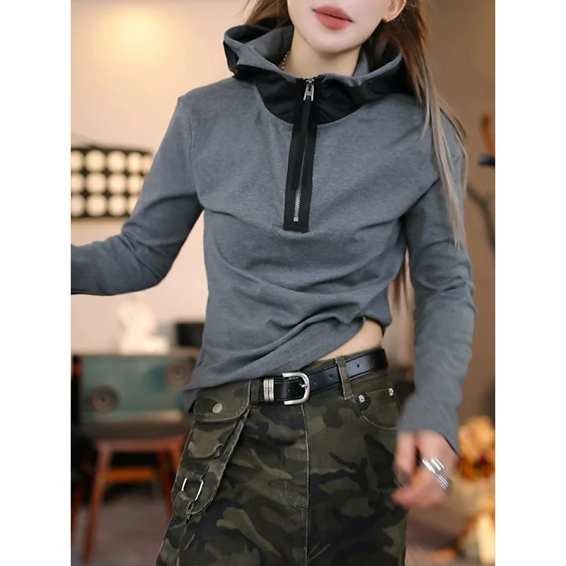 2025巨好看的卫衣女春秋季新款休闲时尚百搭小个子连帽半拉链上衣