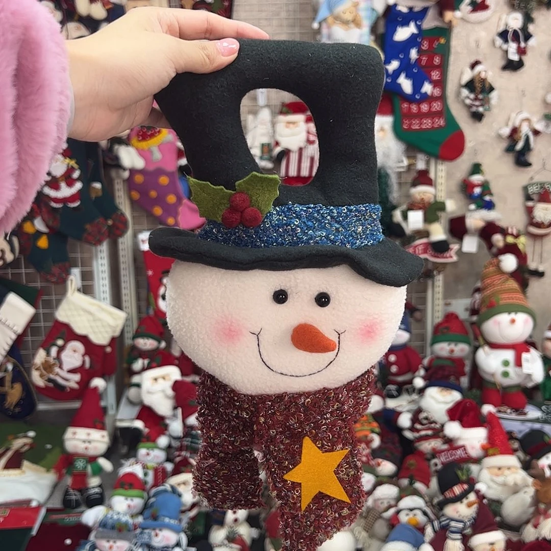 毛绒黑帽大头雪人门挂