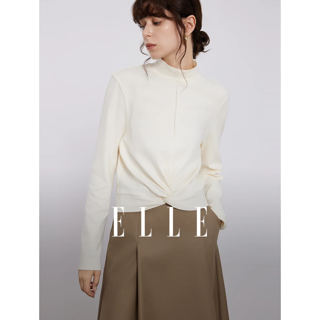 ELLE简约长袖内搭女打底T恤2024冬季新款时尚气质百搭上衣ET49855
