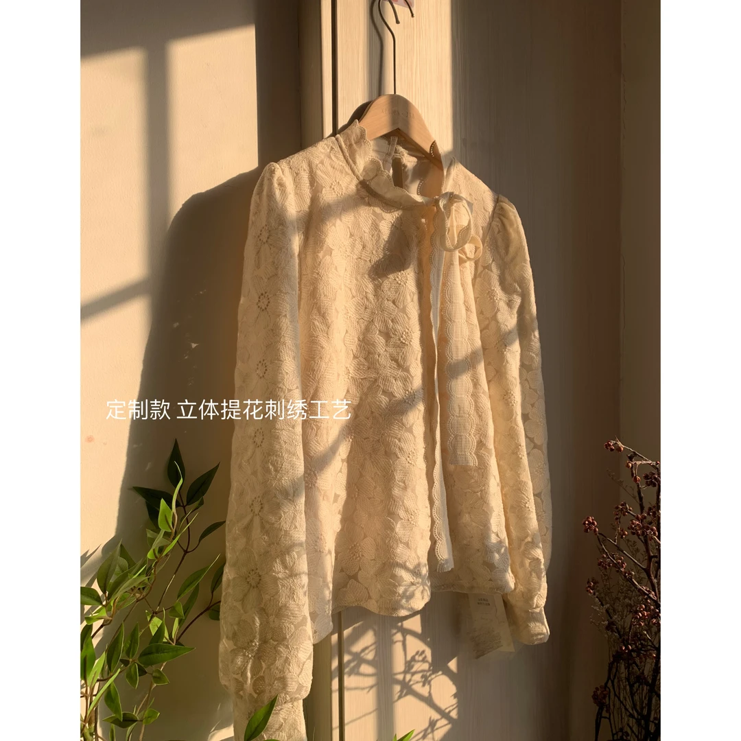 XEJ 定制款系带蝴蝶结春款法式衬衫