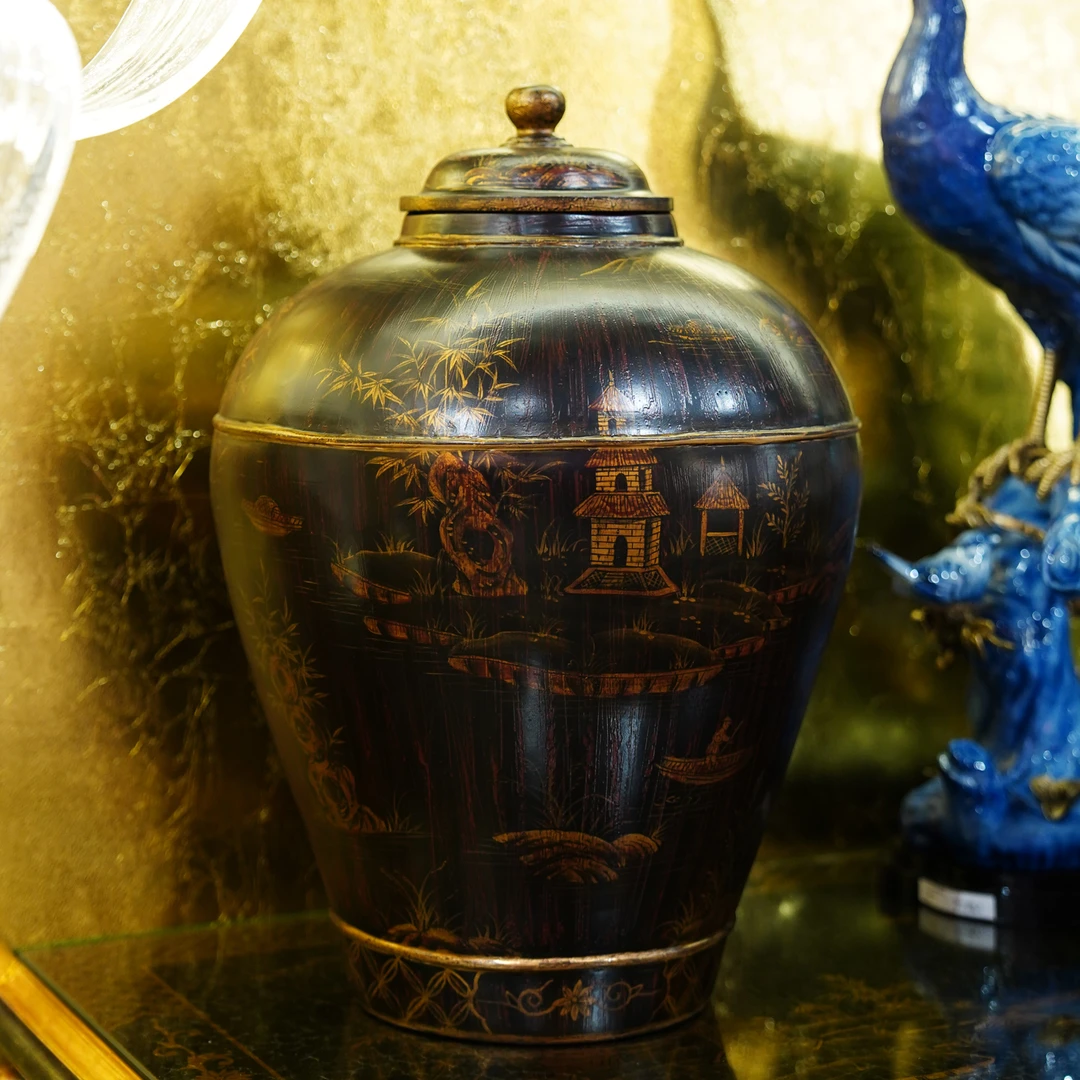 【本尼家】YS132法式中国风手绘山水图案装饰罐