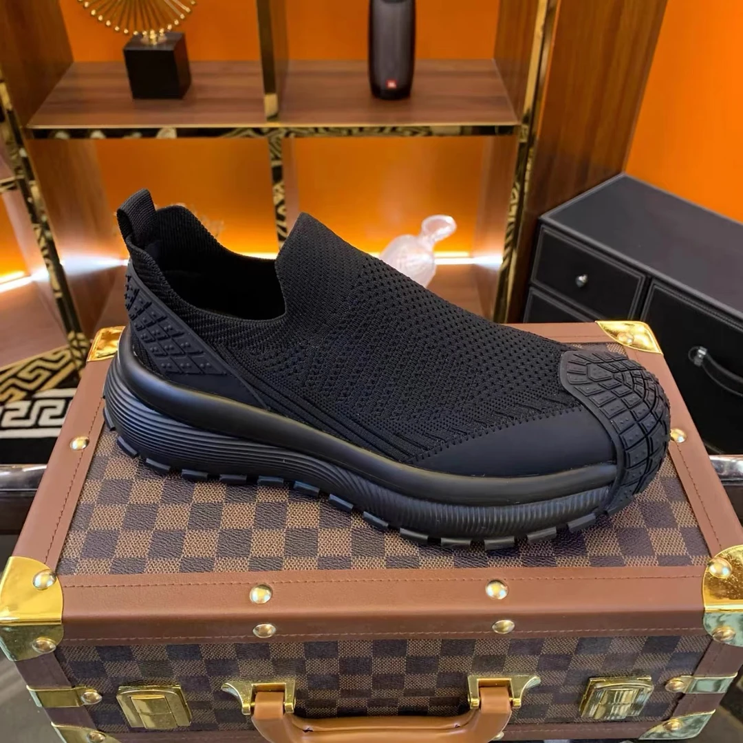 2025春款轮胎底袜子鞋厚底增高鞋休闲运动鞋脚蹬网面飞织鞋男鞋子