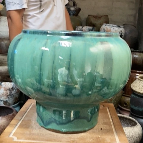 紫砂花盆口24高度25绿色