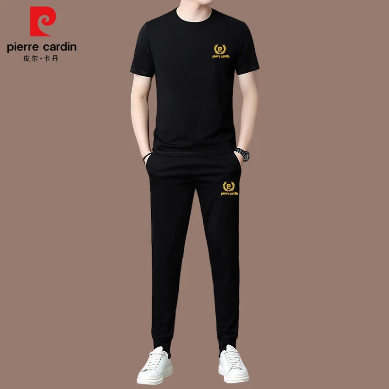 皮尔卡丹正品套装桑蚕丝休闲运动男士夏季薄款短袖冰丝男装两件套