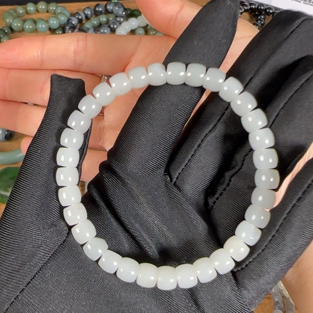 和田玉未镶嵌手链新疆和田玉白青花