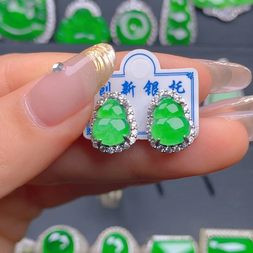 银S925镶嵌翡翠耳饰