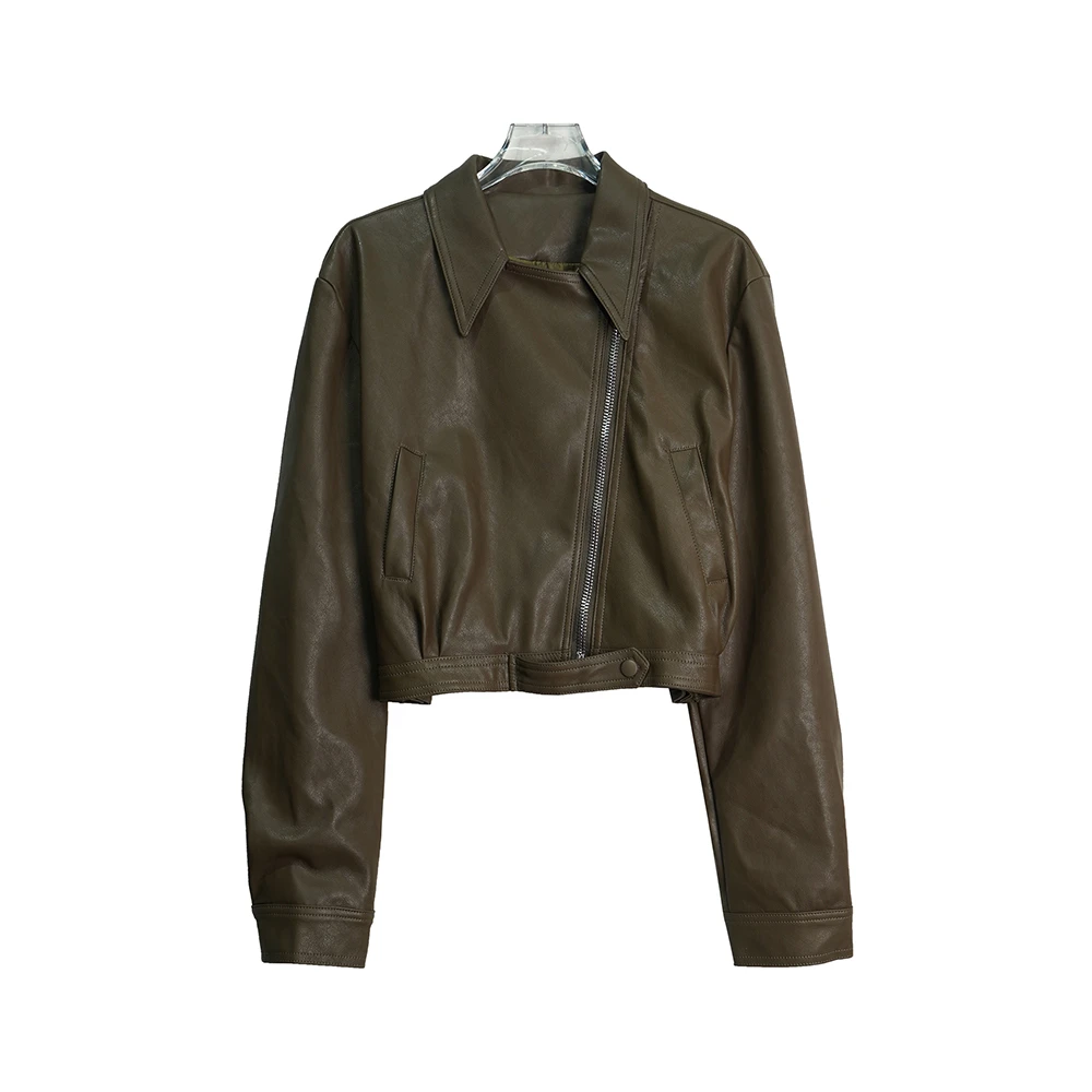 西装领帅气PU皮夹克机车百搭短外套X26110