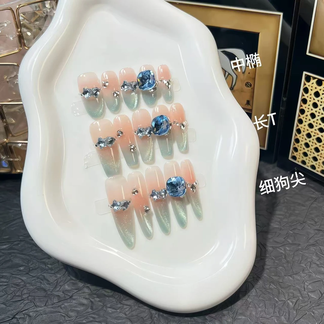 【薄荷汽水】清新显白温柔纯欲风格纯手工穿戴甲