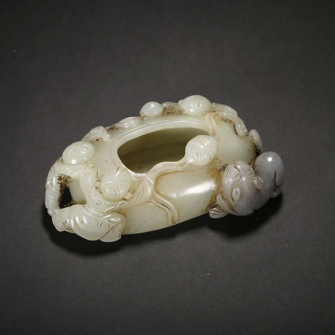 清代*童子戏獾玉笔洗/11LB3663/和田玉【北京文博】