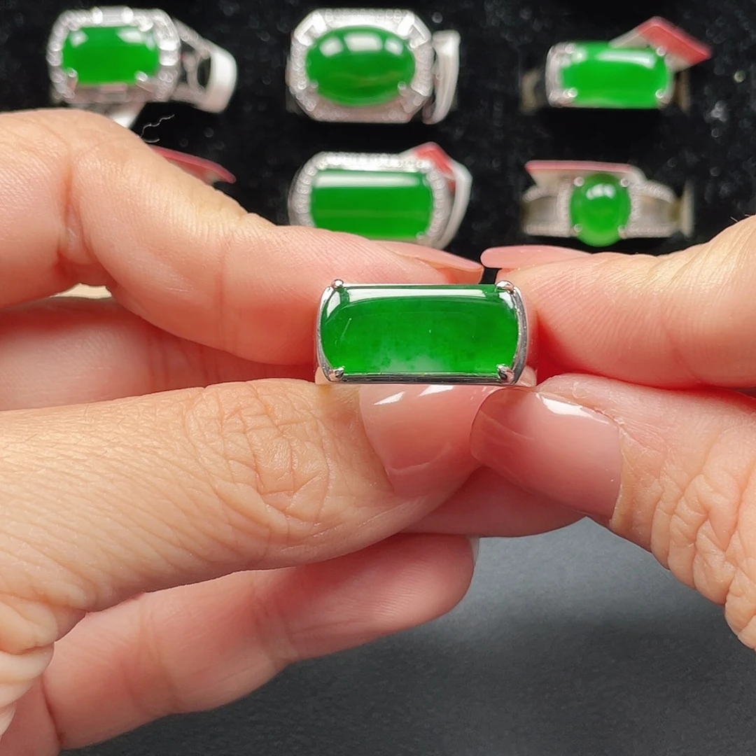 翡翠银S925镶嵌戒指编号4075没运费险