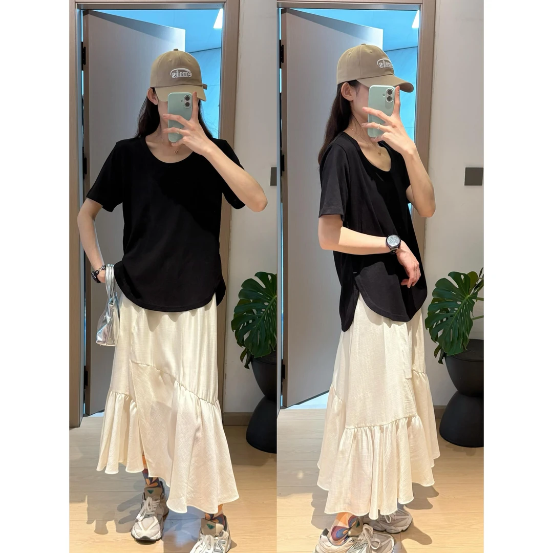 法式高级感醋酸天丝亚麻鱼尾裙2025夏季新款气质显瘦独特高腰长裙
